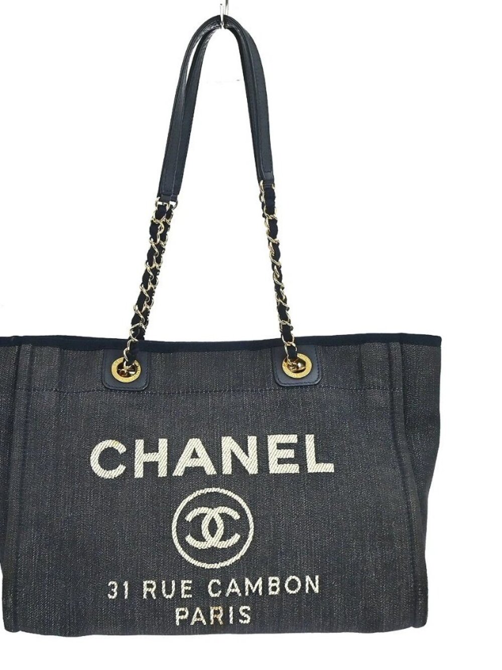 Chanel Navy Denim Deauville 2way Shoulder Tote Handbag NQ11490